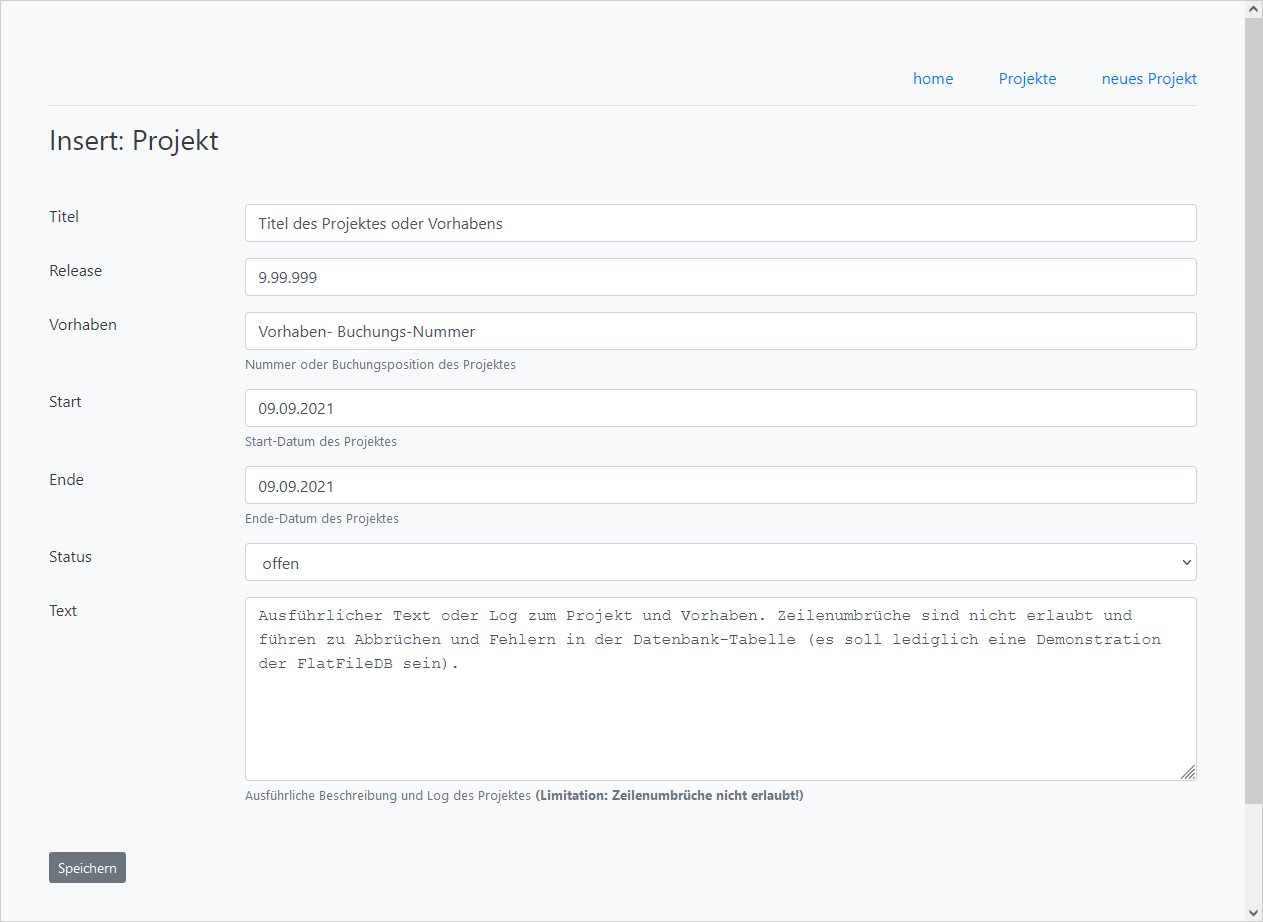 "FlatFileDB neues Projekt einfügen"