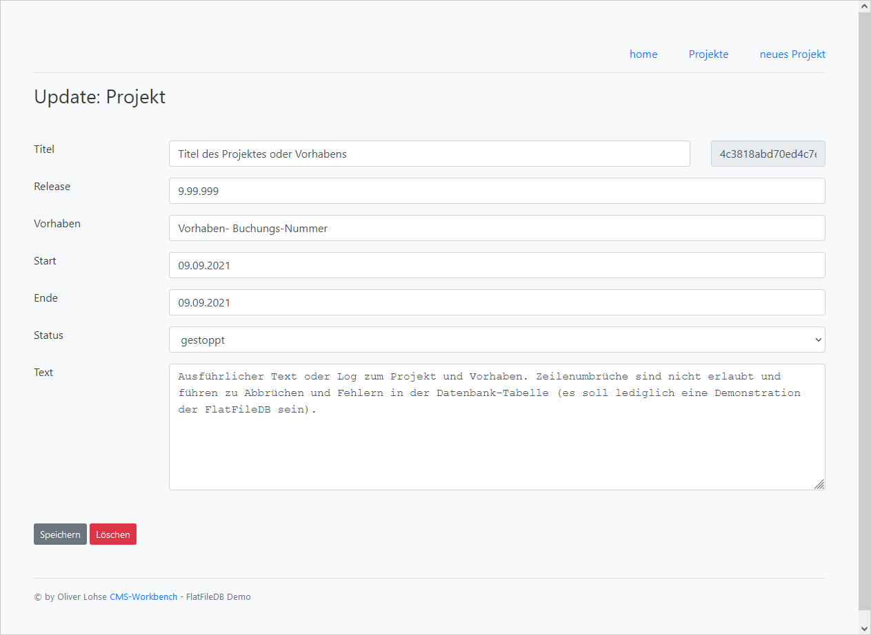 "FlatFileDB Projekt Bearbeiten und löschen"